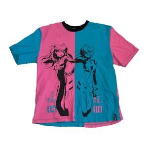 Atsuko Evangelion Asuka Rei Split Colorblock Graphic Tee Shirt XL